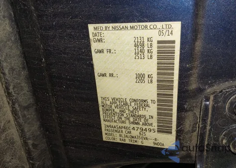 2014 Nissan Maxima 3.5 S/3.5 Sv z USA, uszkodzony, nr VIN 1N4AA5AP4EC479495